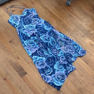 Vintage Floral sheer Lasenza high slit Blue Maxi dress